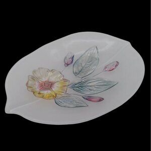 Vintage Mikasa Walther Frosted Glass Leaf Shaped Floral Serving Platter